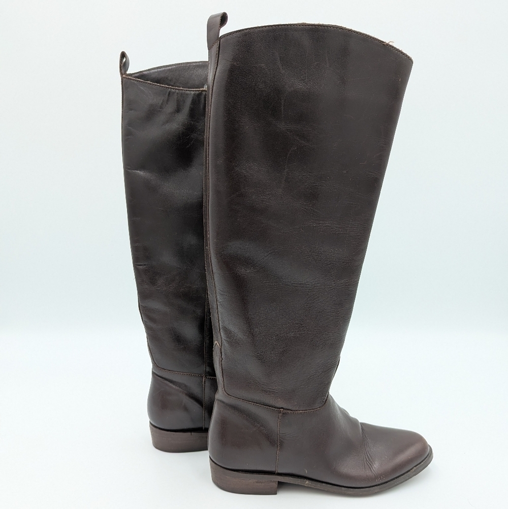 Westbound Women’s Brown Leather Tall Riding Boots Flat Casual Minimalist 7M